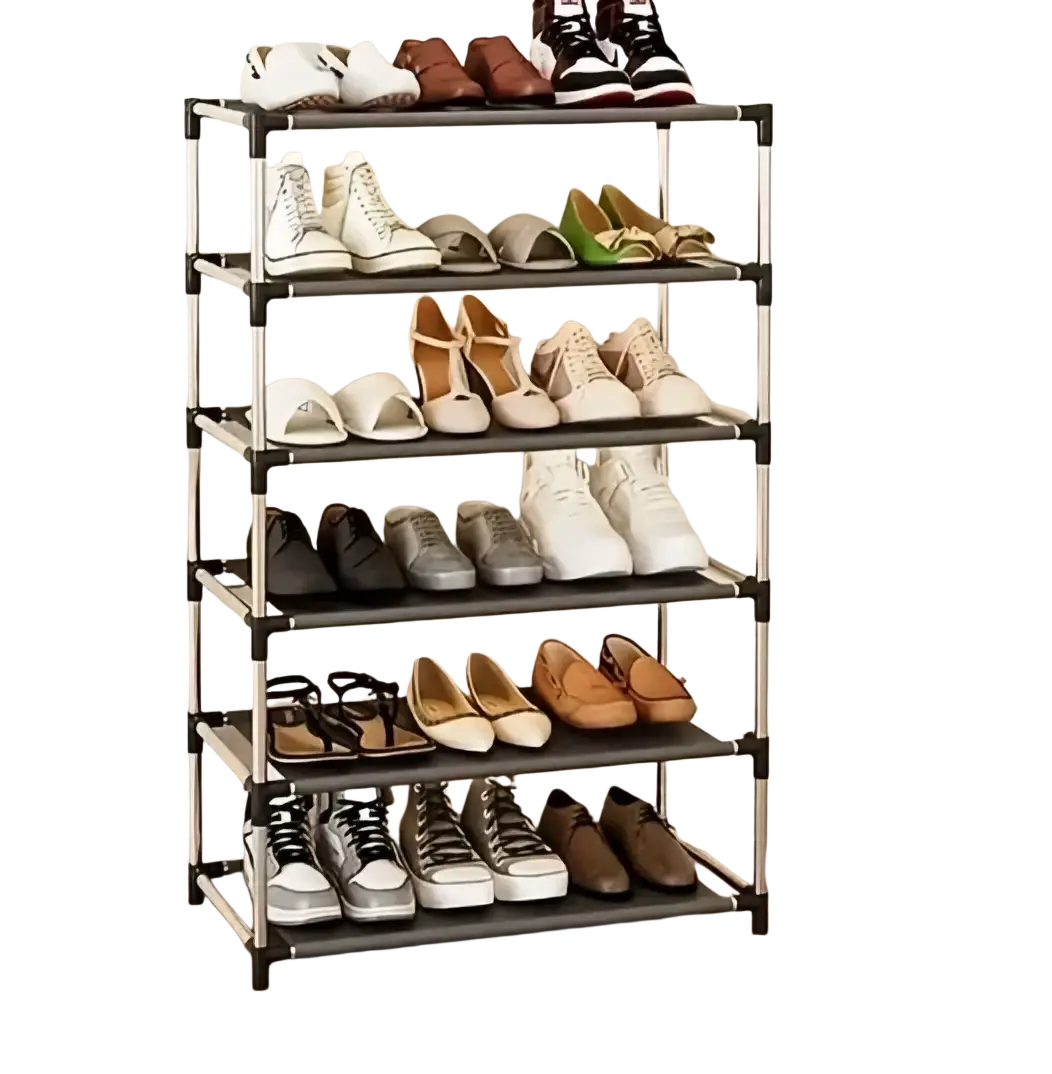 Black metal shoe rack with five shelves for entryway dorm hallway storage organizer waterproof use