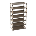 Gray fabric-shelved metal shoe rack with silver frame storage organizer waterproof for office entryway dorm hallway use