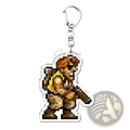 Metal slug pixel art anime gaming keychain featuring a brown muscular character with yellow armor and black eyes