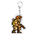 Metal slug pixel art anime gaming keychain featuring a brown muscular character with yellow armor and black eyes