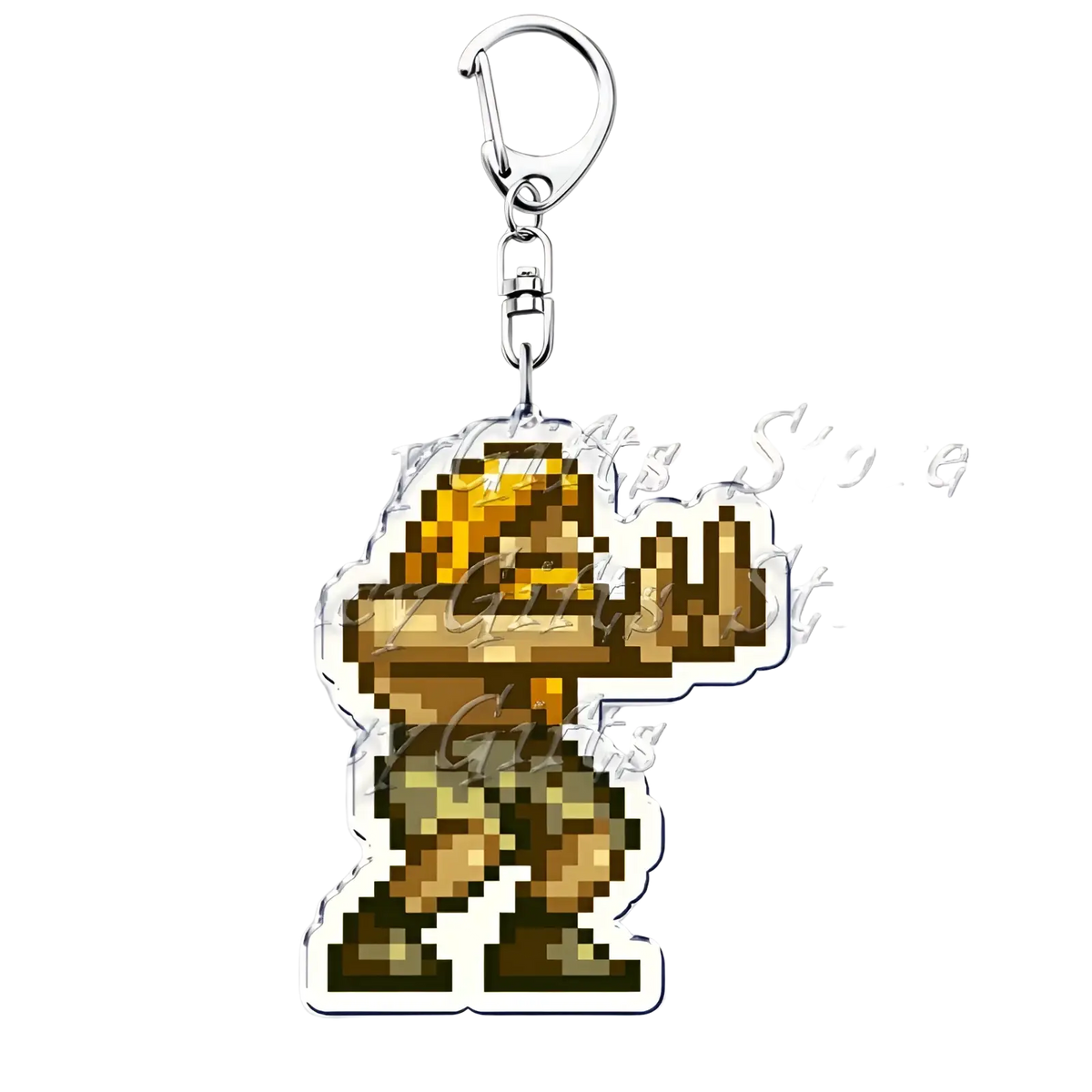 Metal Slug pixel art anime gaming keychain featuring a pixelated gold and brown character with a silver clip