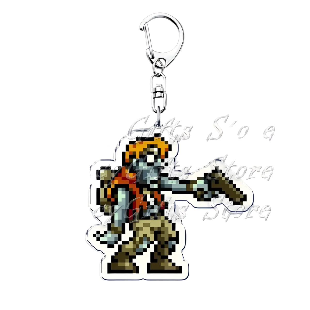 Metal Slug pixel art anime gaming keychain featuring a pixel-art zombie with orange hair blue-gray skin and brown backpack