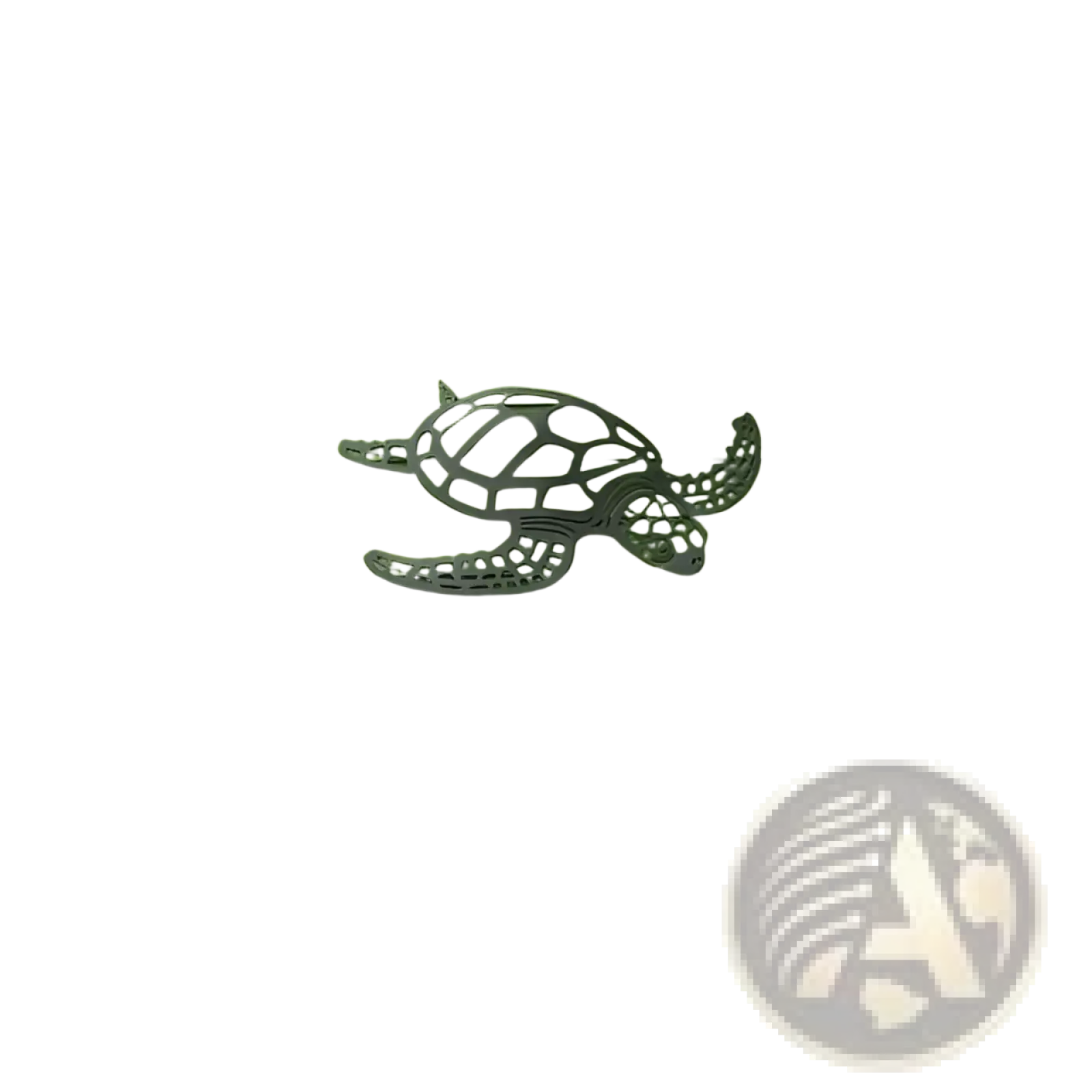 Metal turtle wall art minimalist sea life decor featuring a dark gray intricately cut metal sea turtle on green siding