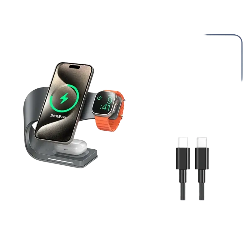 Metal wireless charger 4-in-1 in sleek design charging iphone and apple watch for phone earbuds watch use