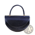 Deep navy blue half moon handbag with textured surface and gold tone hardware featuring metallic gold accents