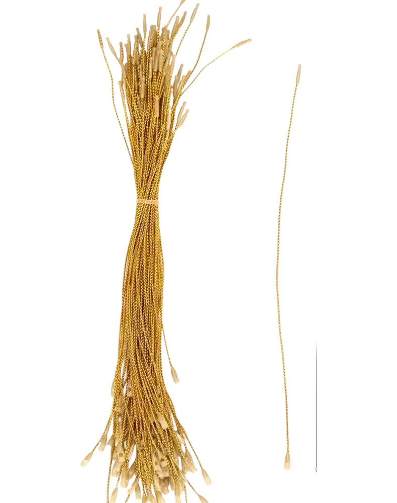 A bundle of gold-colored metallic braided zipper pulls with matching sliders for christmas tree ornaments hanging strings