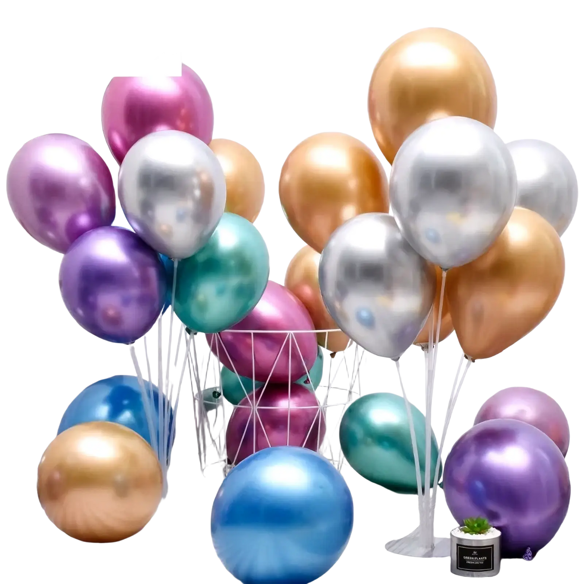 A collection of 20 metallic latex party balloons in gold silver purple teal and blue for birthdays and events