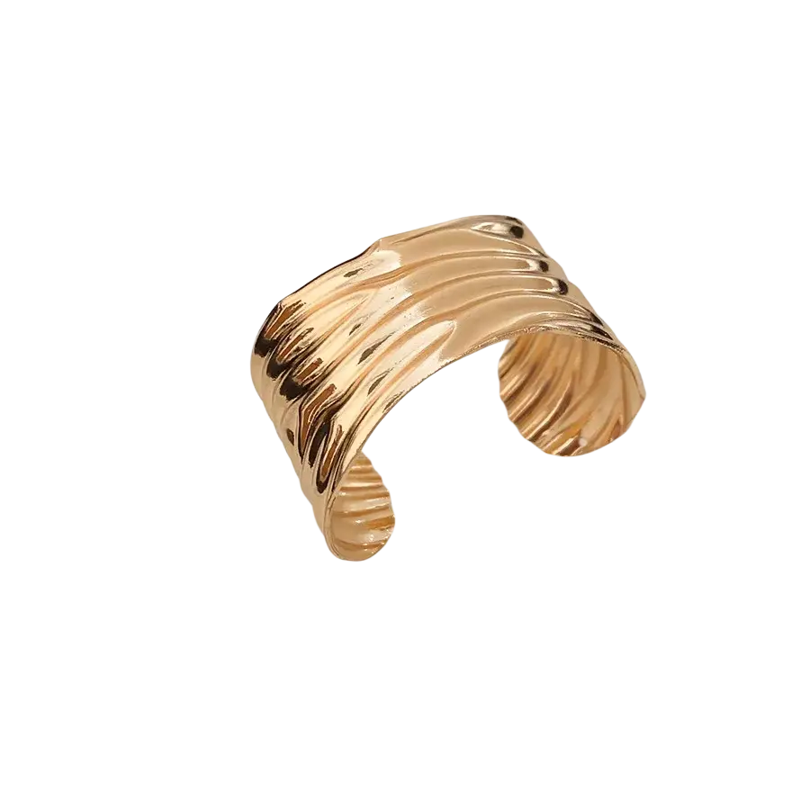 Metallic pleated cuff bracelet for women gold-toned textured with a wavy layered design