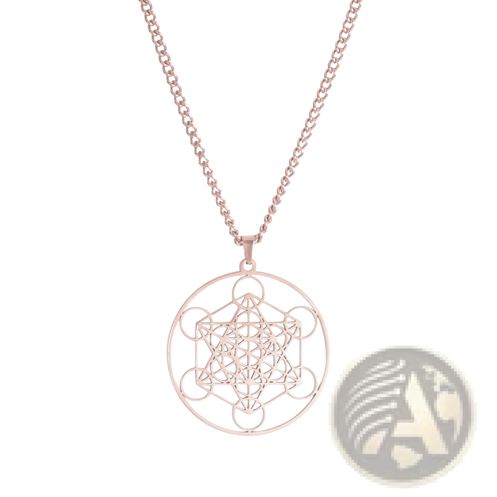 Rose gold metatron cube stainless steel pendant necklace with a delicate chain, designed for moon goddess symbolism