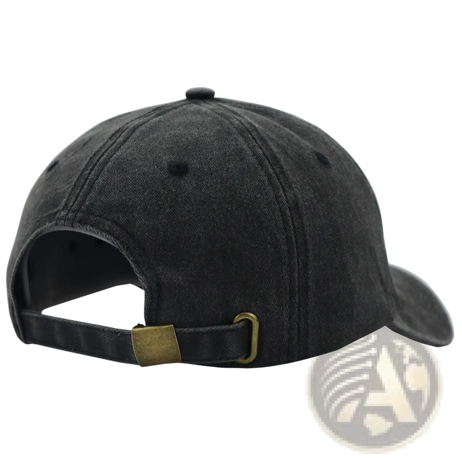 Black denim mexico hat embroidered flag cotton baseball cap unisex with brass-colored buckle adjustable strap back view