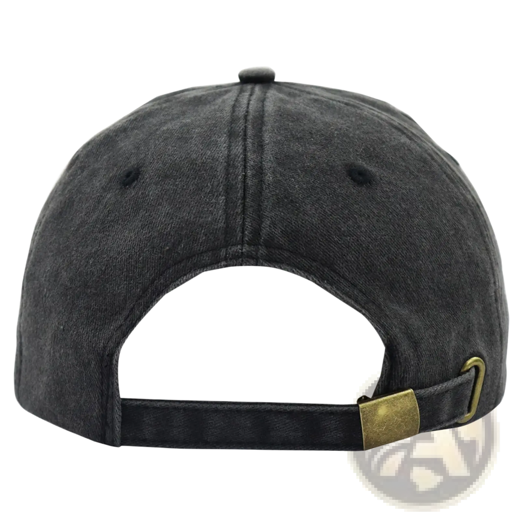 Dark gray denim mexico hat embroidered flag cotton baseball cap unisex showing brass adjustable buckle strap back