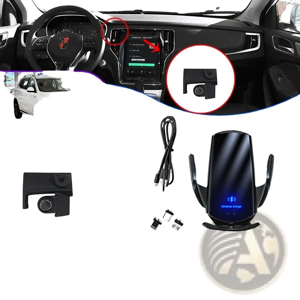 Black wireless phone charger with magnetic base and sleek curved design for car use in Mg Rx5 Wireless Charging Car Phone Mount