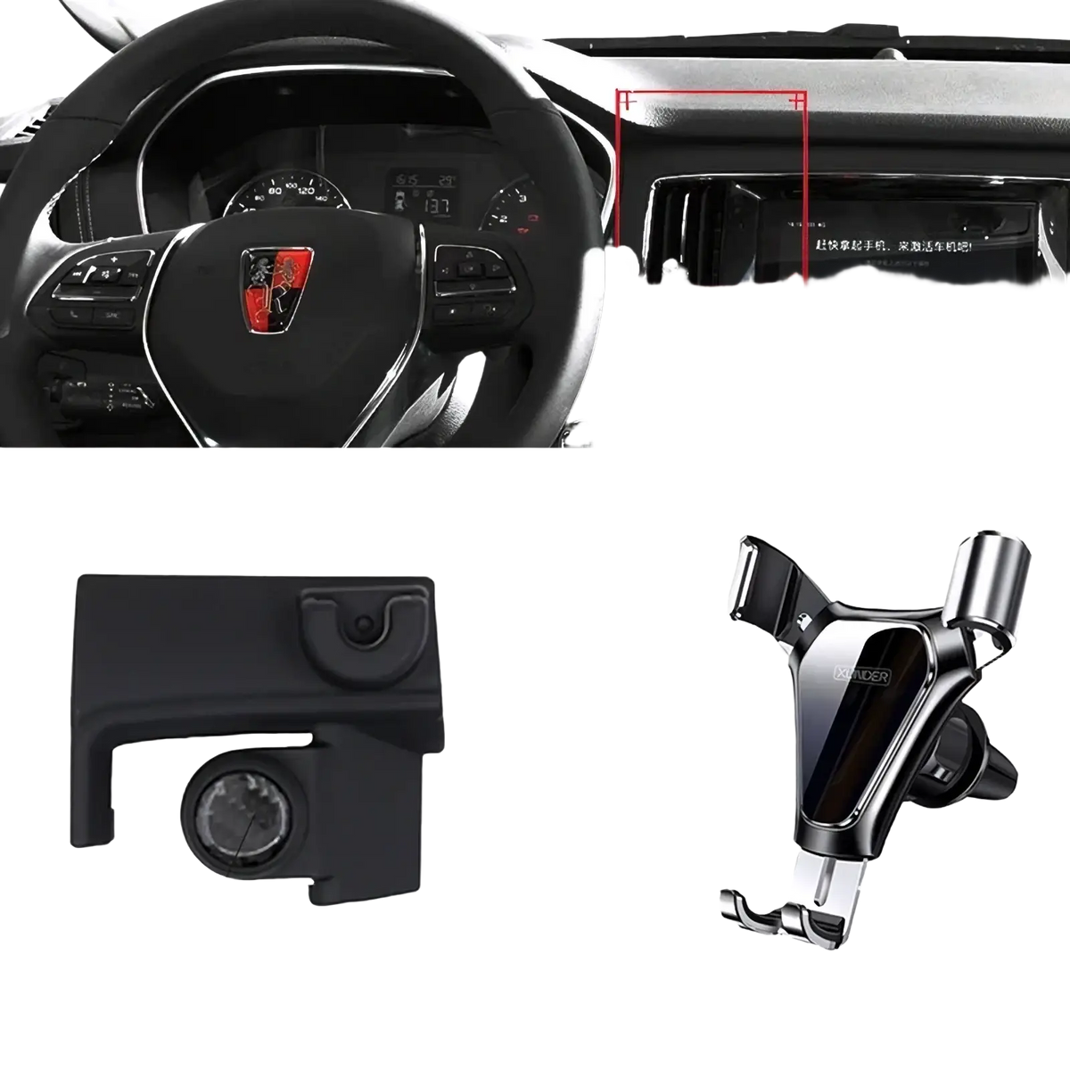 Black and chrome mg rx5 wireless charging car phone mount with gravity stand for 2017-2020 models