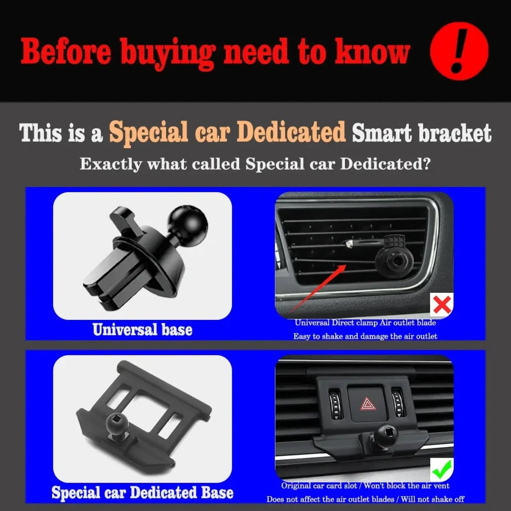 Black plastic car air vent mount bracket with spherical ball joint for adjustable positioning on mg rx5 wireless charging mount