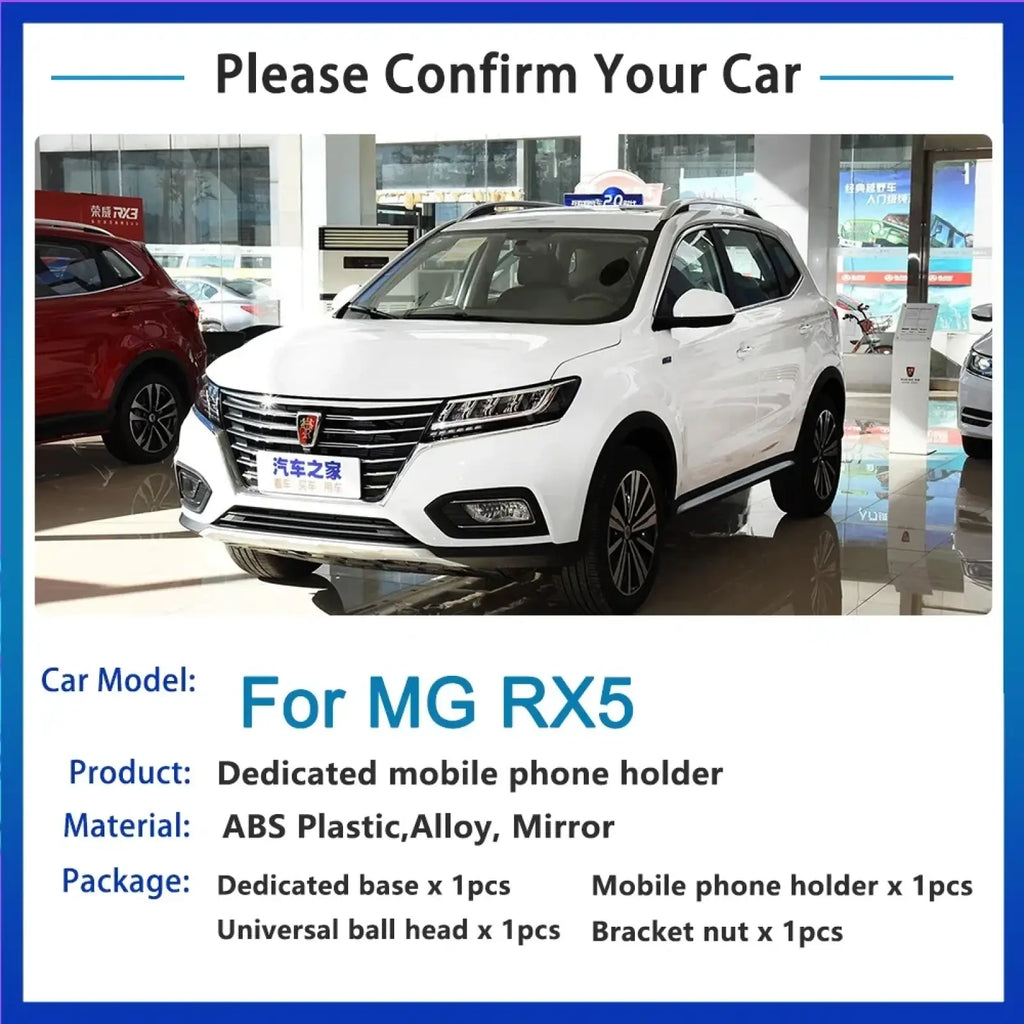 White mg rx5 suv with chrome accents and alloy wheels shown with mg rx5 wireless charging car phone mount