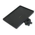 Black rectangular mic stand tray with phone holder and mounting bracket measuring 22cm by 16.5cm