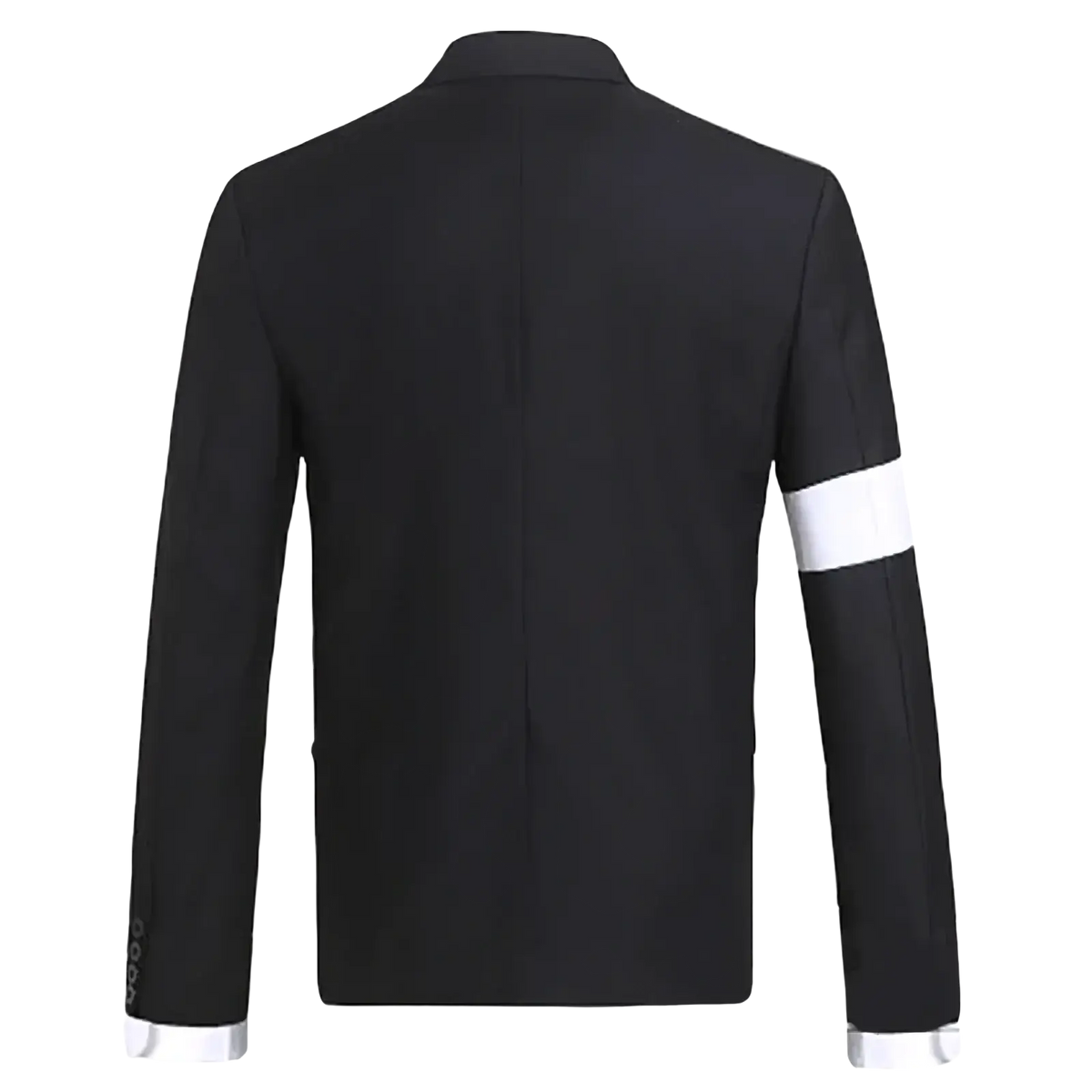 Black blazer from Michael Jackson dangerous suit costume with bold white stripe on left sleeve and matching white cuffs