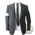 Black suit jacket with white sleeve stripe paired with white shirt and black tie in Michael Jackson Dangerous suit costume