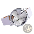 Silver mickey mouse leather kids quartz watch with white strap and crystal accents for children