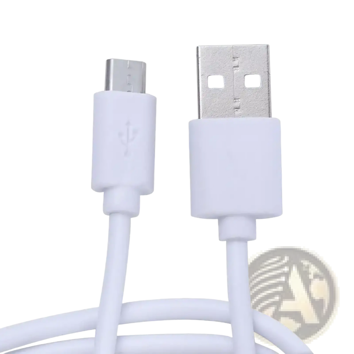 Micro USB fast charging cable white with molded plastic casings featuring one micro USB and one USB A connector