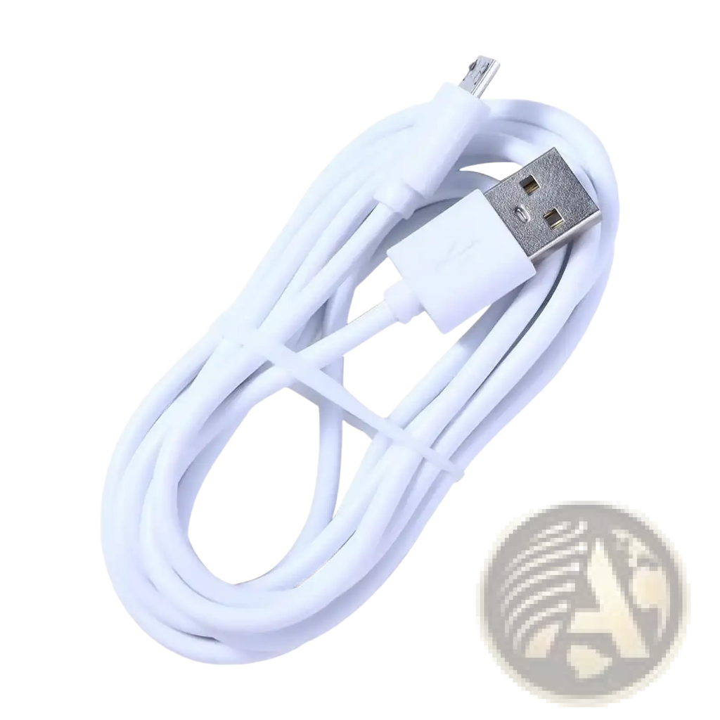 White micro usb fast charging cable with usb-a and micro-usb-b connectors for efficient device charging