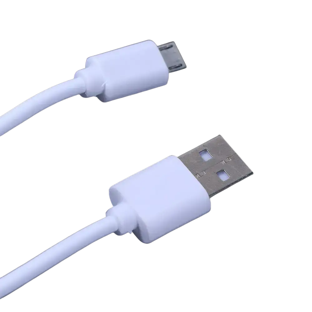 White micro usb fast charging cable with one standard usb and one micro usb connector for device charging