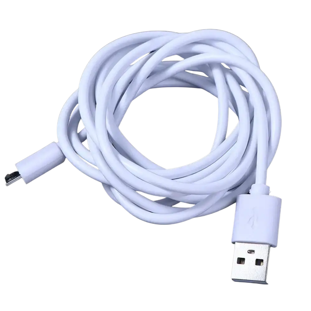 Micro usb fast charging cable white with sleek coiled design and durable plastic connectors for reliable use