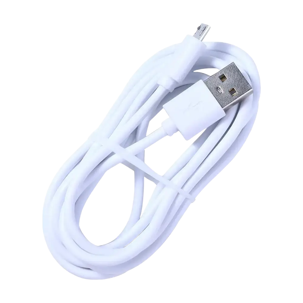 White micro usb fast charging cable with usb-a and micro-usb-b connectors for efficient device charging
