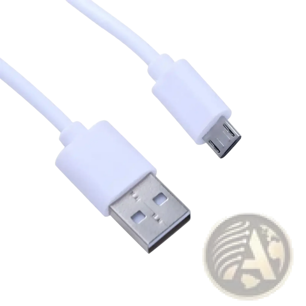 White micro usb fast charging cable with usb-a plastic connectors and metallic contacts for reliable data transfer