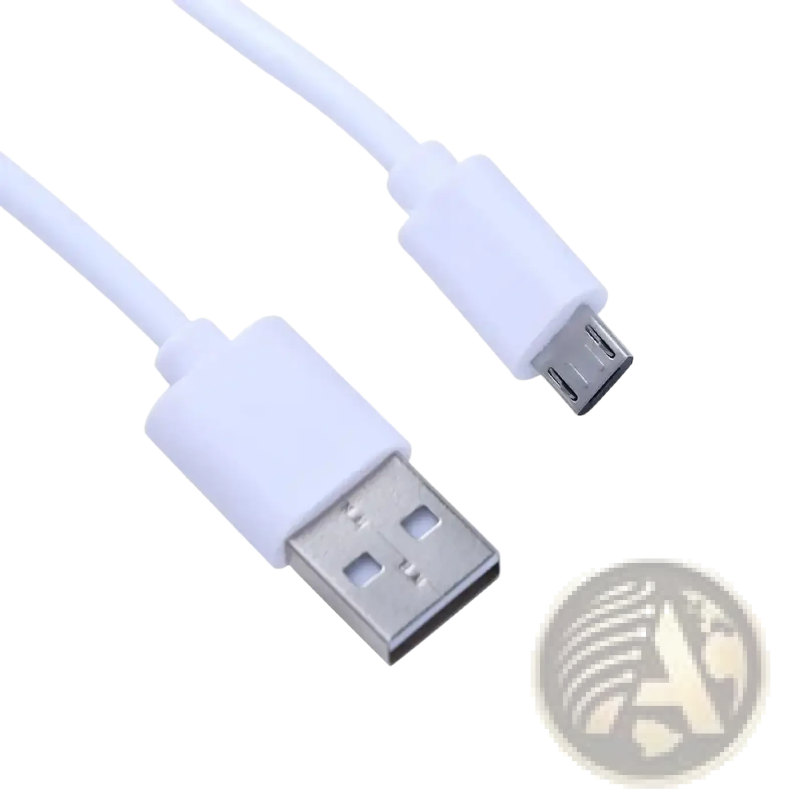 White micro usb fast charging cable with usb-a plastic connectors and metallic contacts for reliable data transfer