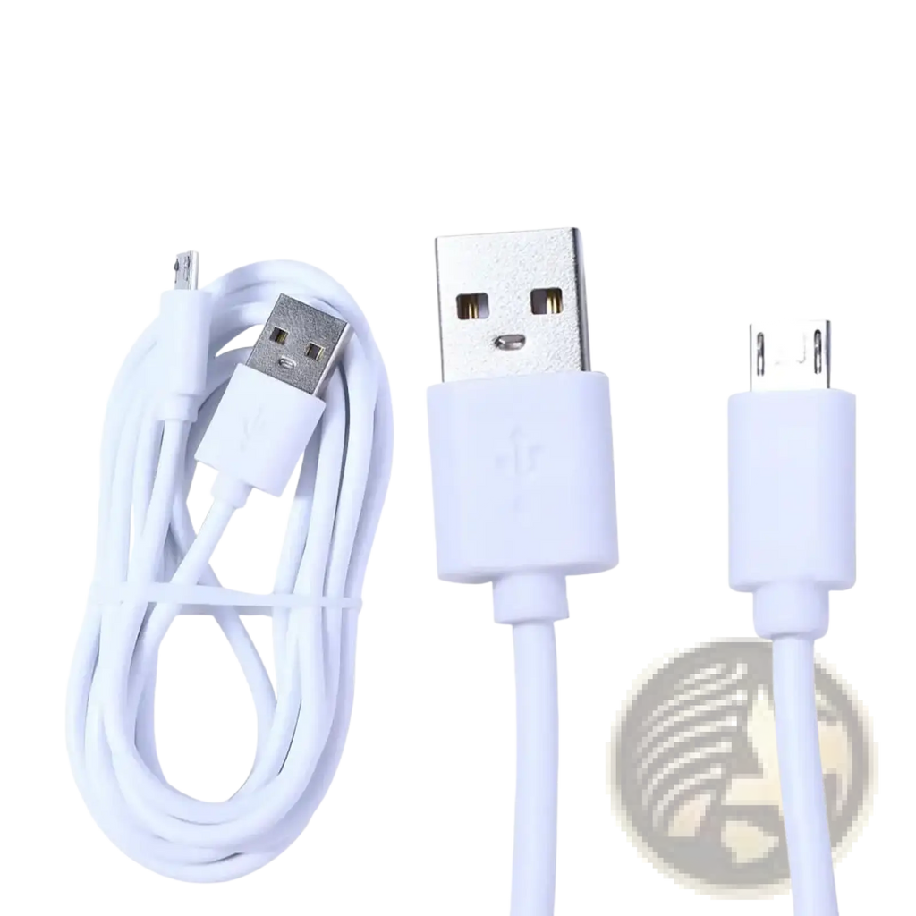 White micro usb fast charging cable with plastic casings on usb-a and micro-usb-b connectors for durable use