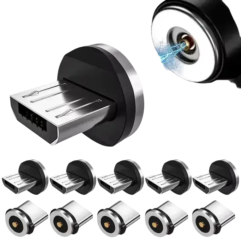 Black and silver micro usb magnetic charging connector with sleek circular design for micro usb magnetic adapter plug
