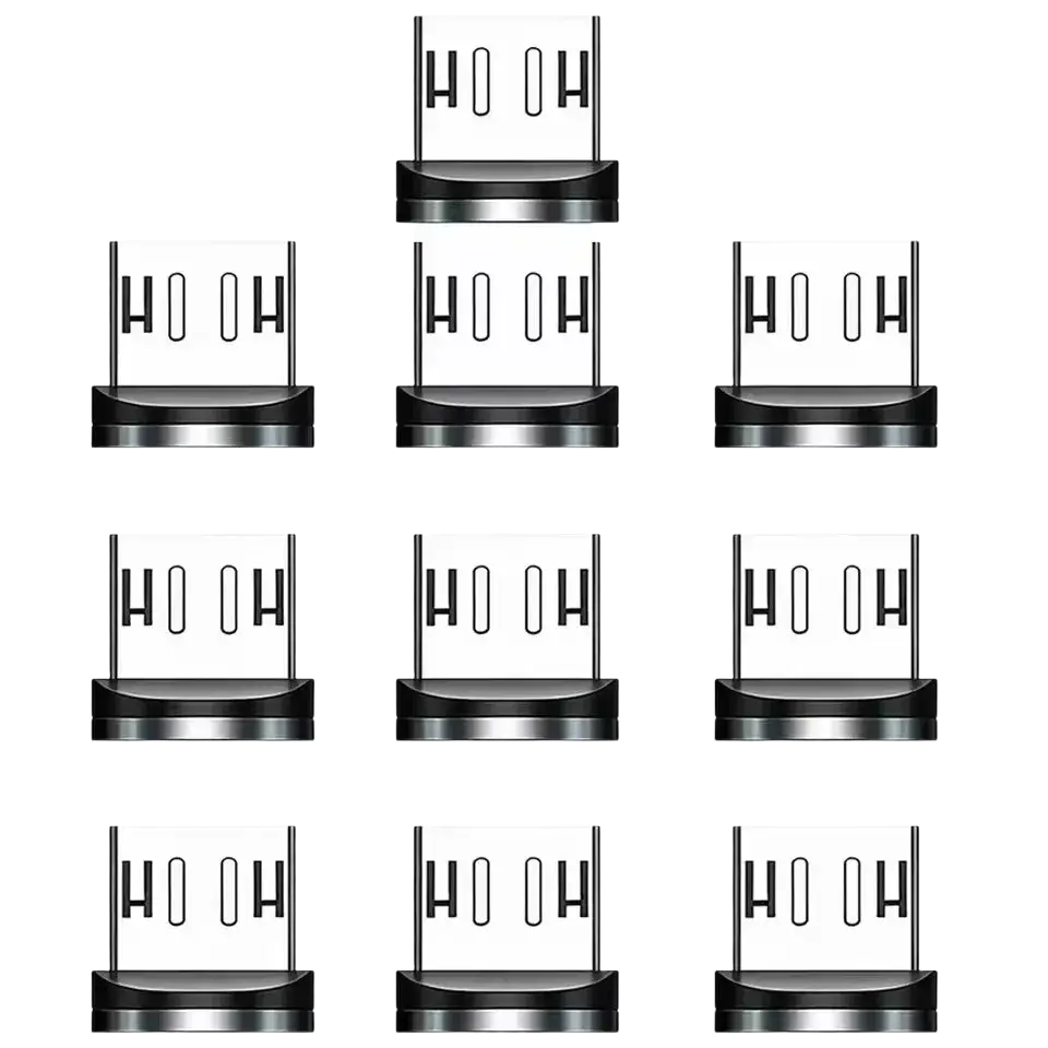 Black and silver magnetic micro usb charging plug adapter with minimalist vertical bars and clear acrylic letter panels