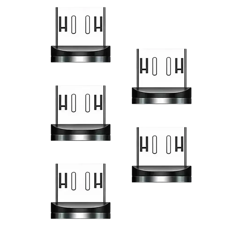 Set of three micro usb magnetic charging tips with sleek black and silver metallic finish for easy connectivity