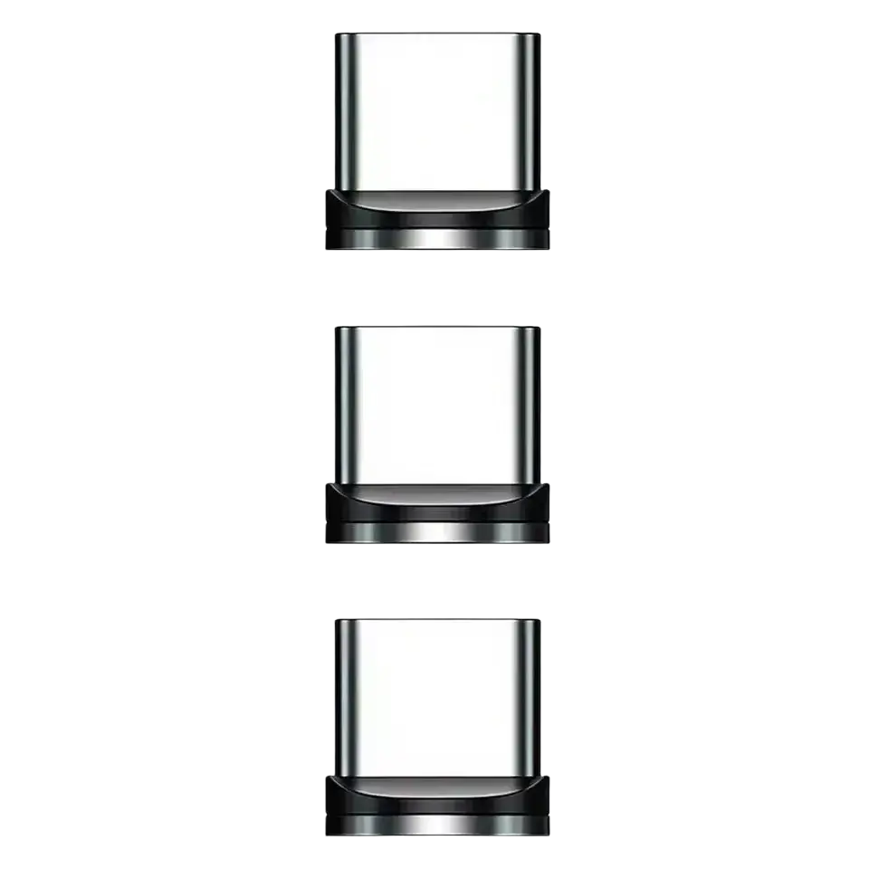 Three sleek metallic micro usb magnetic charging adapters with polished chrome finish and black base for easy charging
