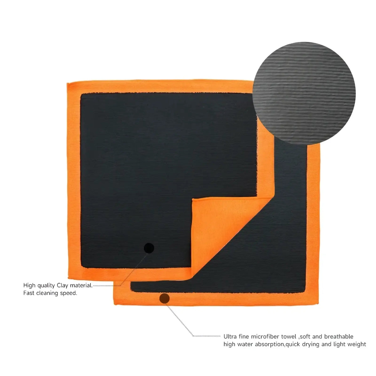 Orange and black microfiber car clay towel detailing cloth with textured high-quality clay border for automotive use