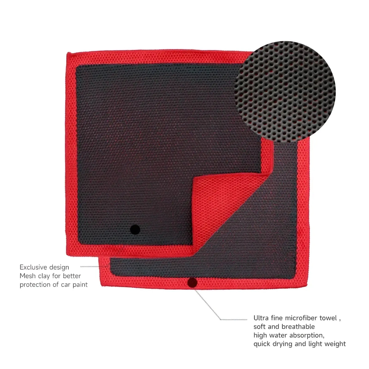 Red and black mesh microfiber car clay towel with ultra fine fibers for high water absorption detailing use