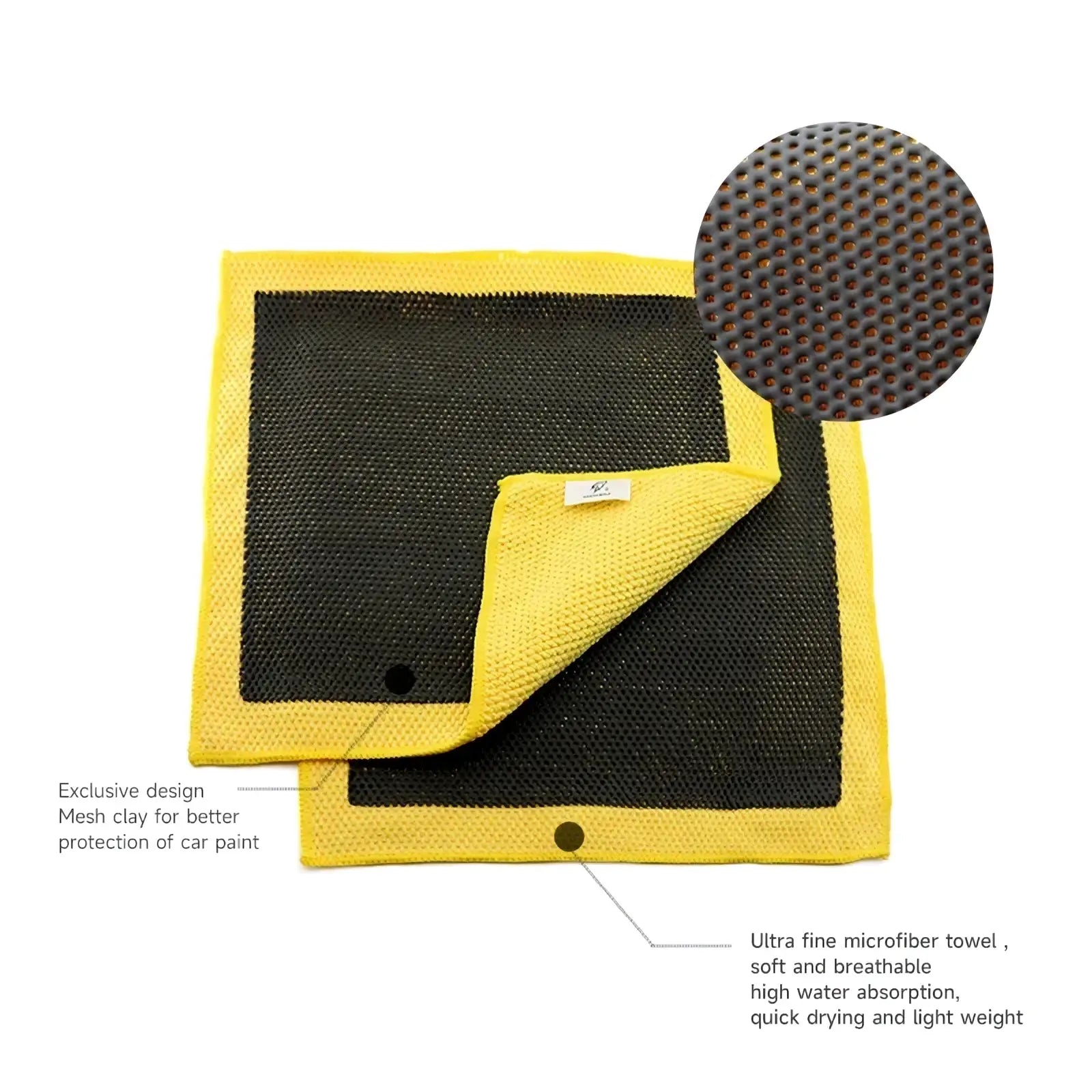 Yellow and black mesh microfiber car clay towel with ultra fine texture for paint protection detailing use