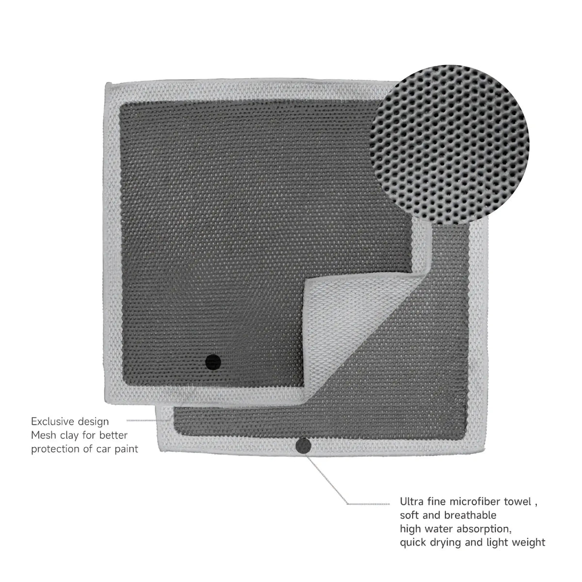 Gray mesh microfiber car clay towel with ultra fine microfiber backing for effective car detailing and paint correction