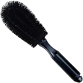 Black microfiber car wheel cleaning brush with dense stiff bristles and glossy plastic handle for detailing