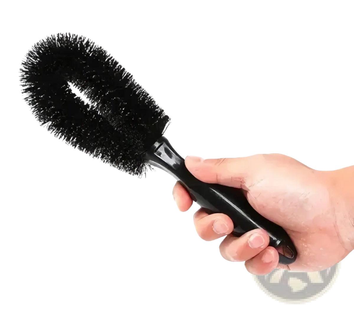 Black plastic microfiber car wheel cleaning brush with dense stiff bristles for effective cleaning use
