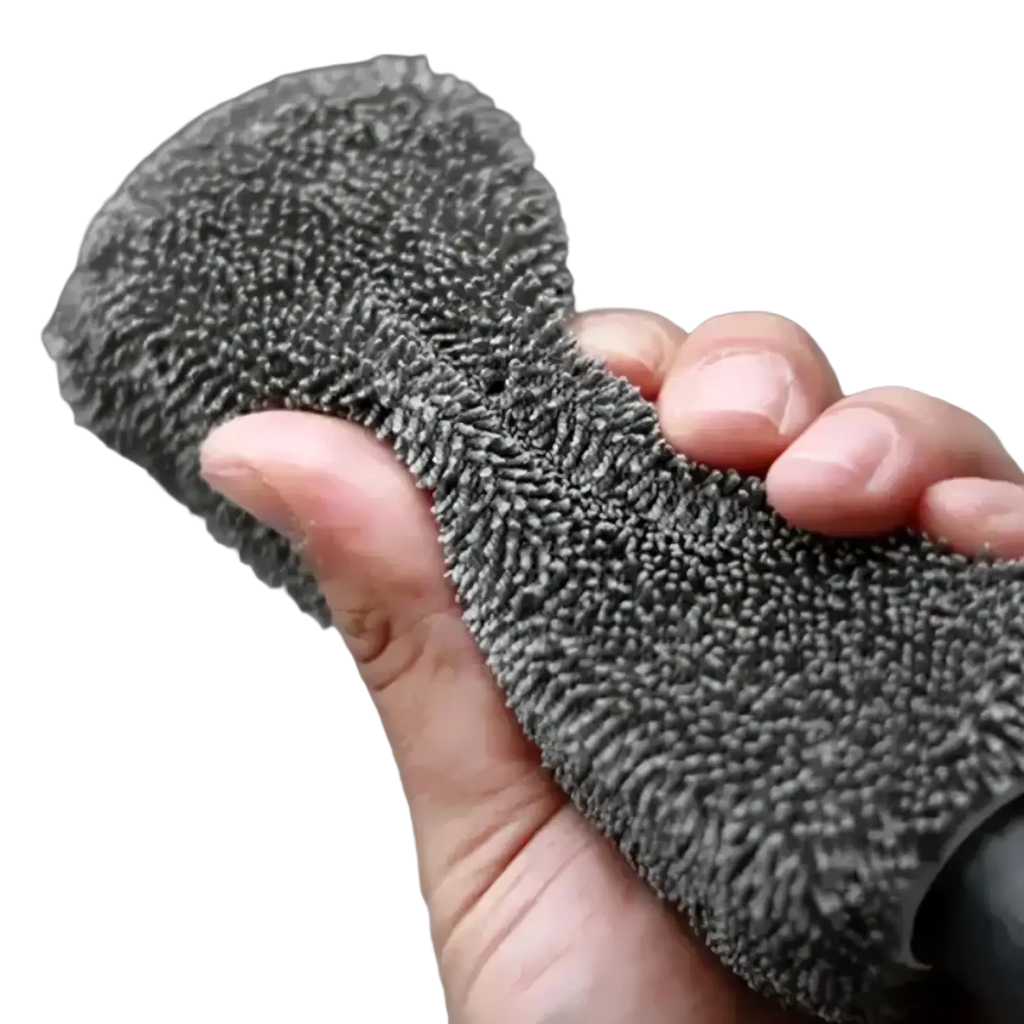 Gray microfiber car wheel cleaning brush with soft sponge inner layer for gentle car surface care