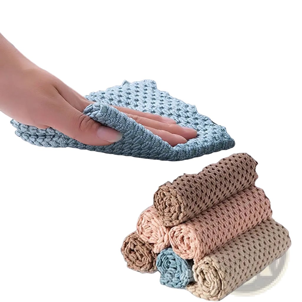 Light blue textured microfiber kitchen cleaning cloth with woven pattern super absorbent rag for cleaning tasks