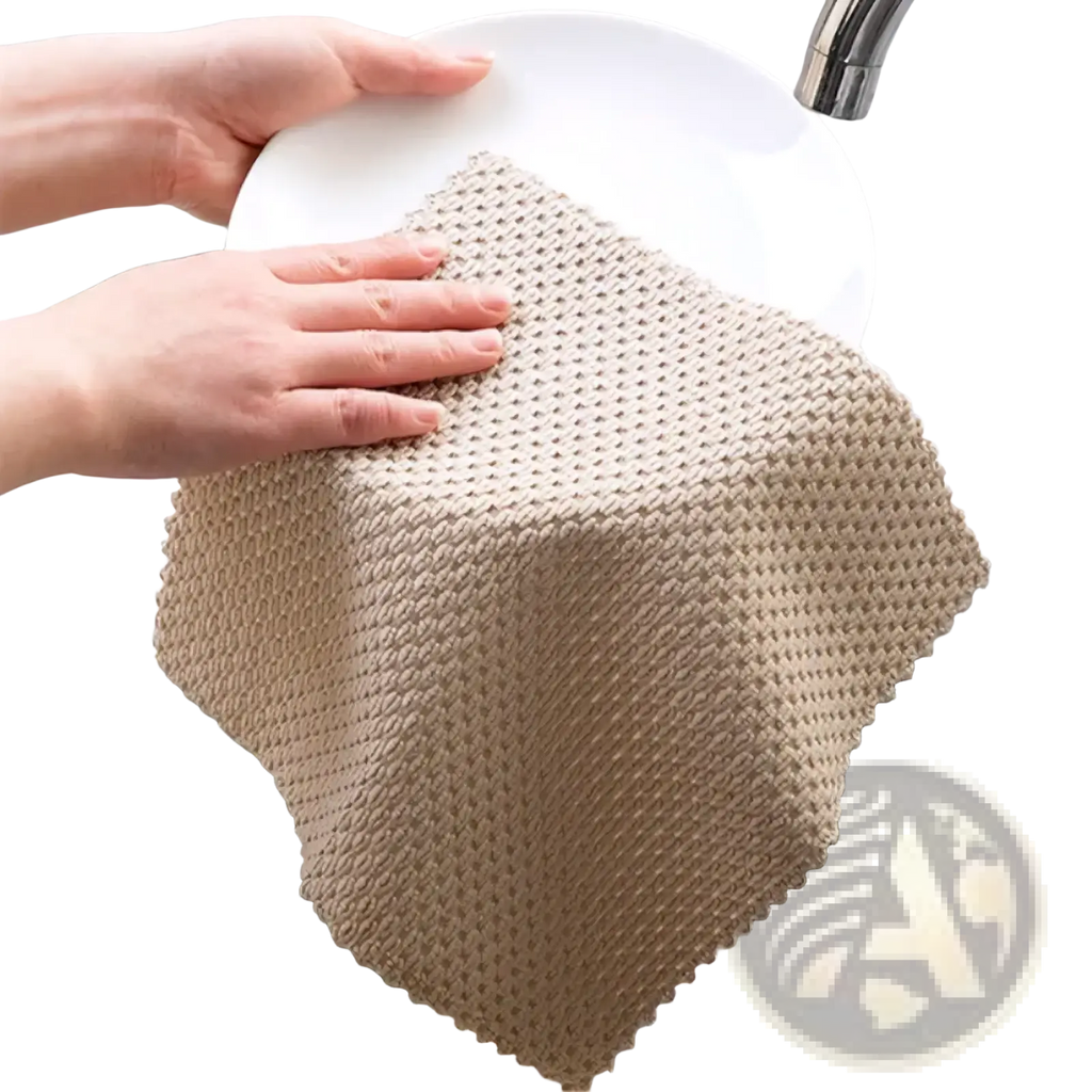 Beige microfiber kitchen cleaning towel with textured woven diamond pattern for dish cloth use