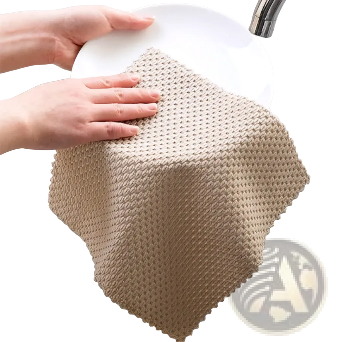 Beige microfiber kitchen cleaning towel with textured woven diamond pattern for dish cloth use
