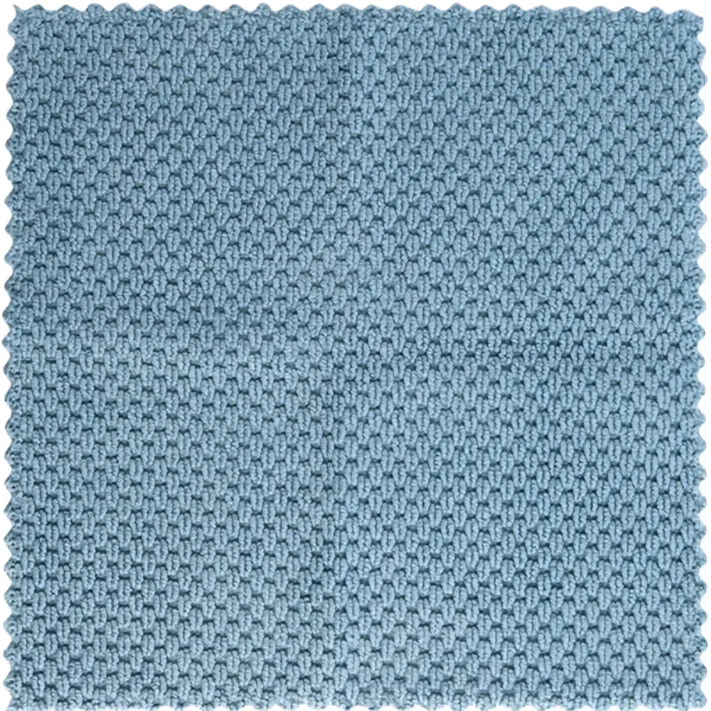Light blue microfiber kitchen cleaning towel with a textured knitted diamond pattern for dish cloth use