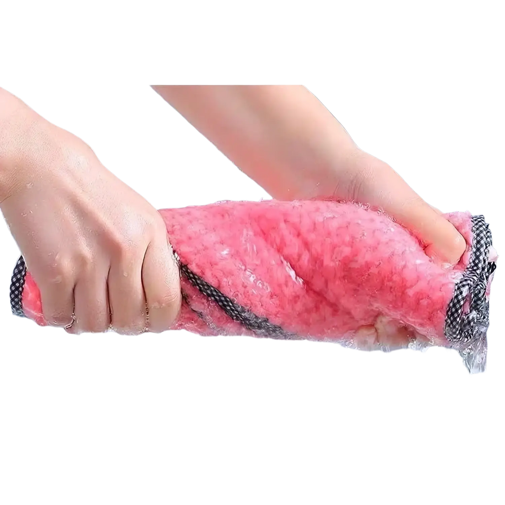 Pink thick microfiber kitchen dish cloth with black checkered trim for efficient cleaning 10 pack