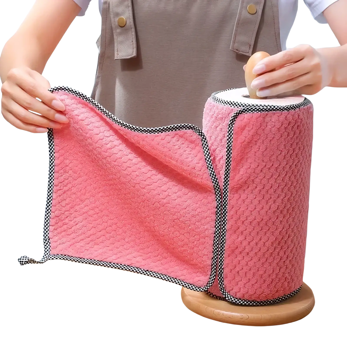 Microfiber kitchen dish cloth with pink textured fabric and black and white checkered border in 10 pack set