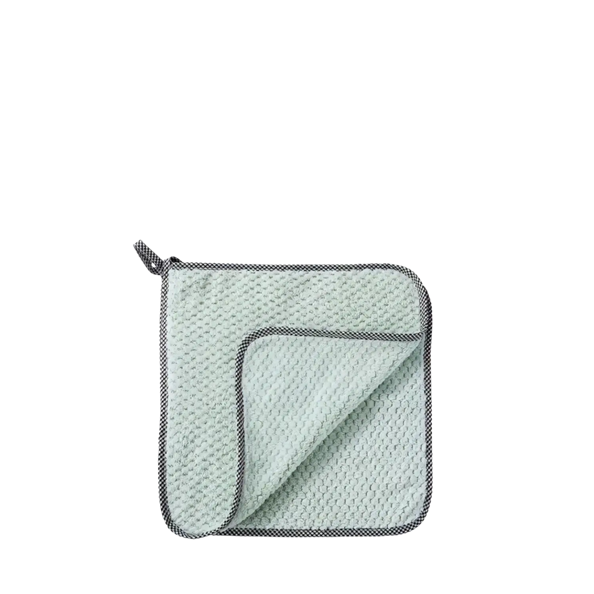 Microfiber kitchen dish cloth 10 pack featuring soft coral fleece with textured surface and black checkered border