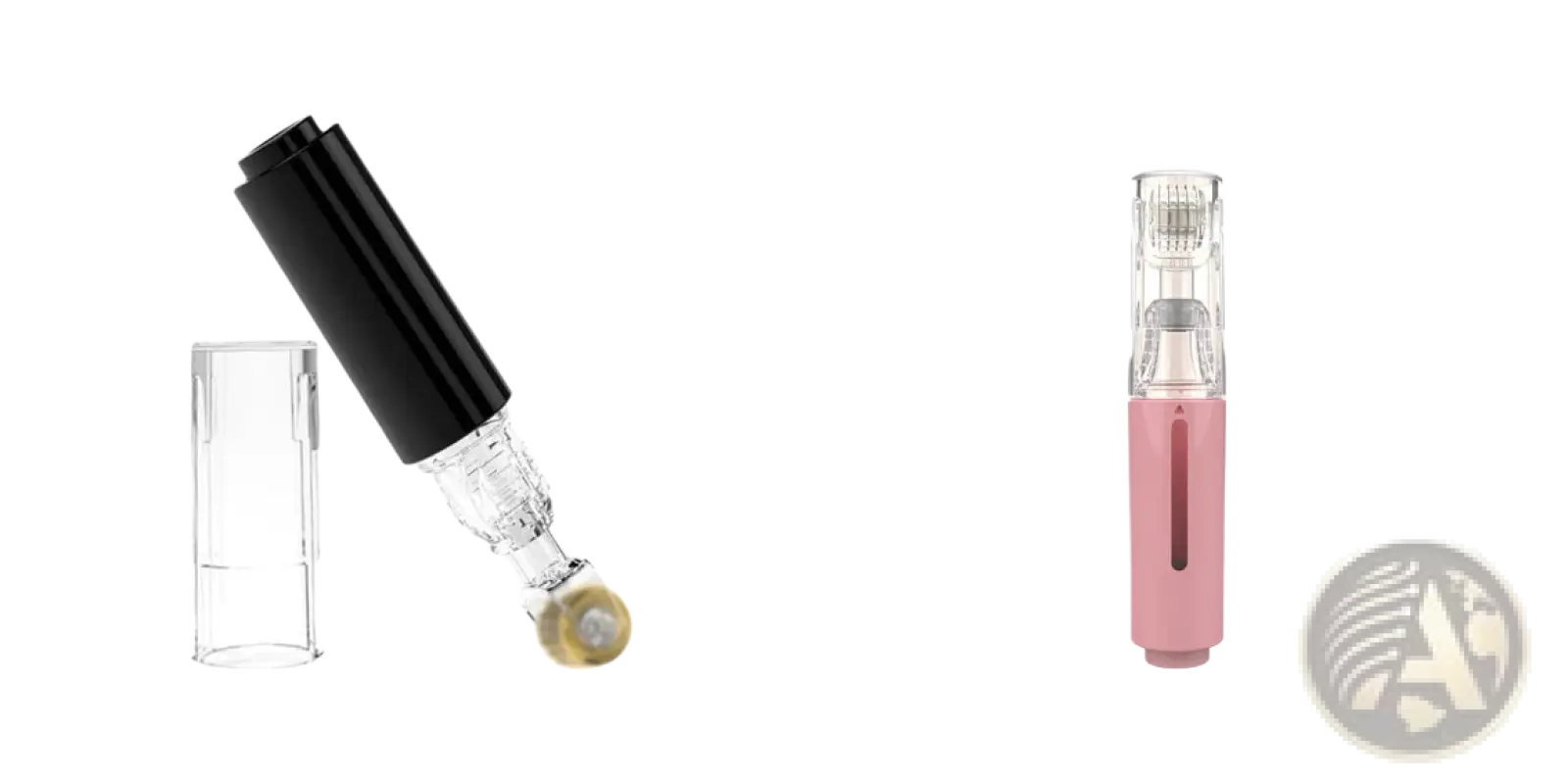 Microneedle lip roller and serum applicator device with pink and clear 0.25mm needle tips and ergonomic design